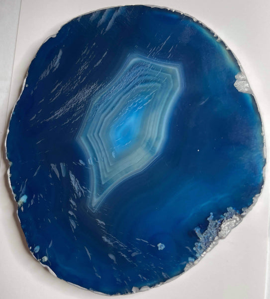 Blue Agate Crystal with Silver Trim, Candle Coaster - Medium